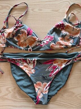 Roxy Floral Bikini Set in Teal, Peach and Pink